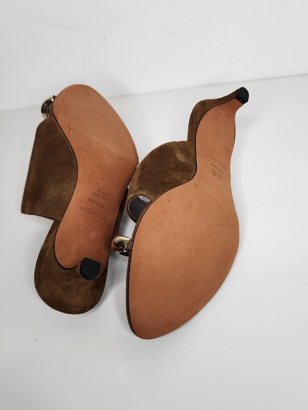Vince Suzie Brown Suede Kitten Heel Slide Sandals Size 8.5 - Picture 11 of 11